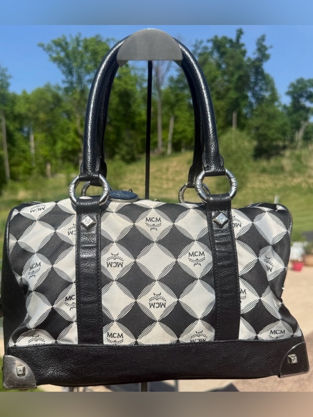 EUC Rare Vintage Limited Edition MCM Harlequin Diamond Visetos Print Boston Bag
